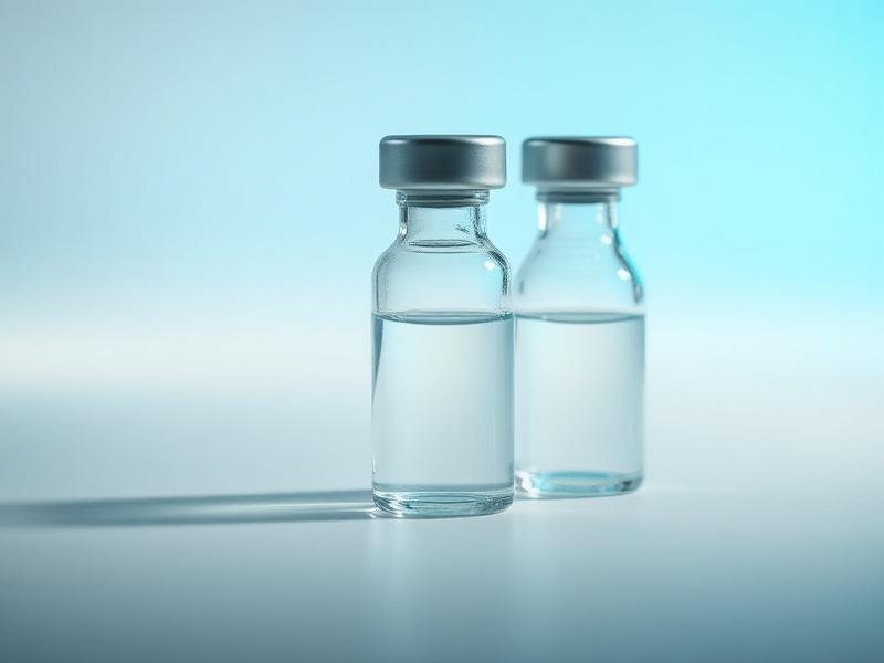Row of clear CJC-1295 peptide vials under soft blue lighting